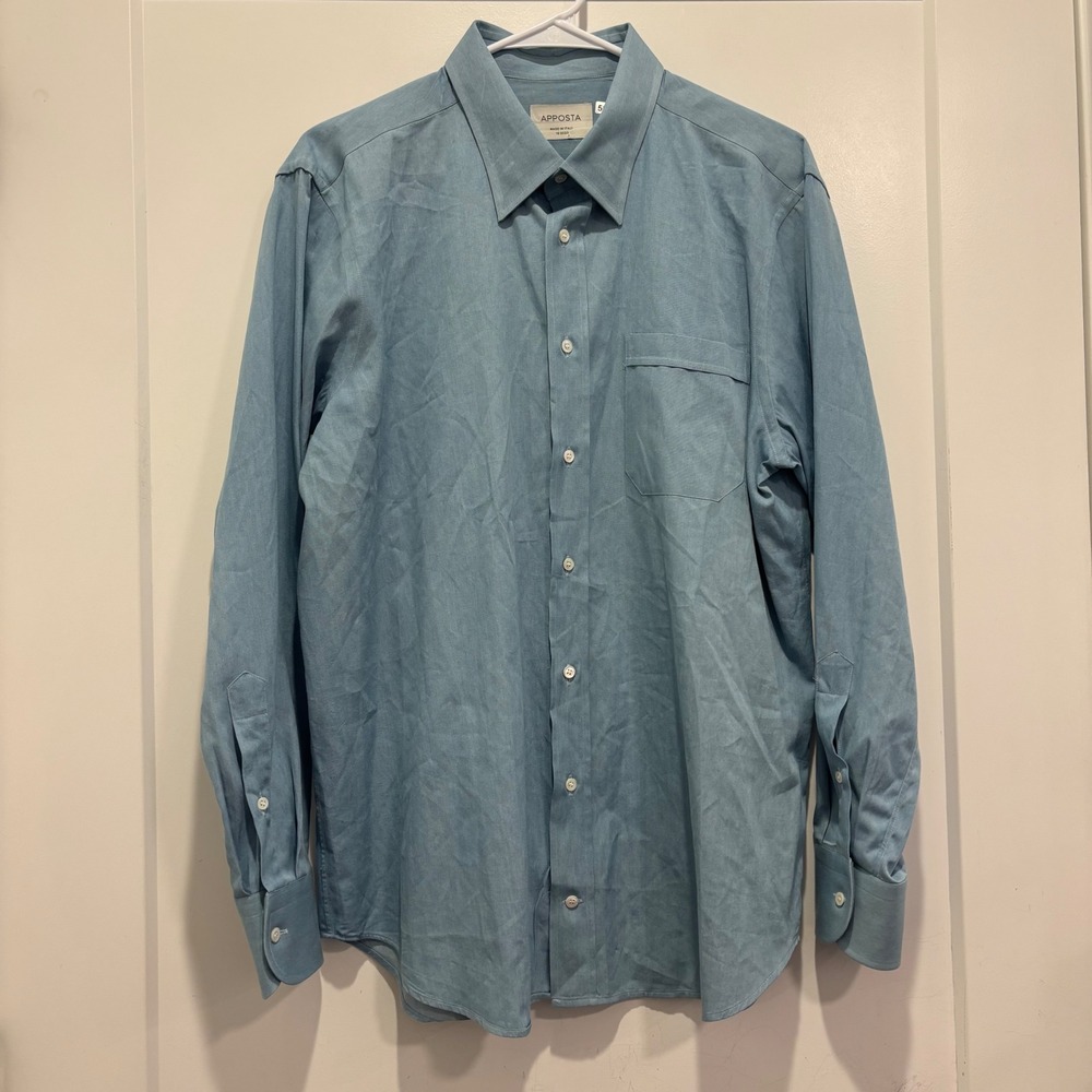 Apposta Mens Light Blue 100% Cotton Long Sleeve Button Down Dress Shirt Italy